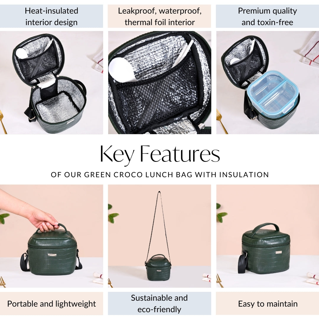 Green Croco Lunch Bag With Insulation Nestasia