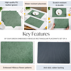 Green Embossed Hibiscus Rectangular Placemats Set Of 6 Nestasia