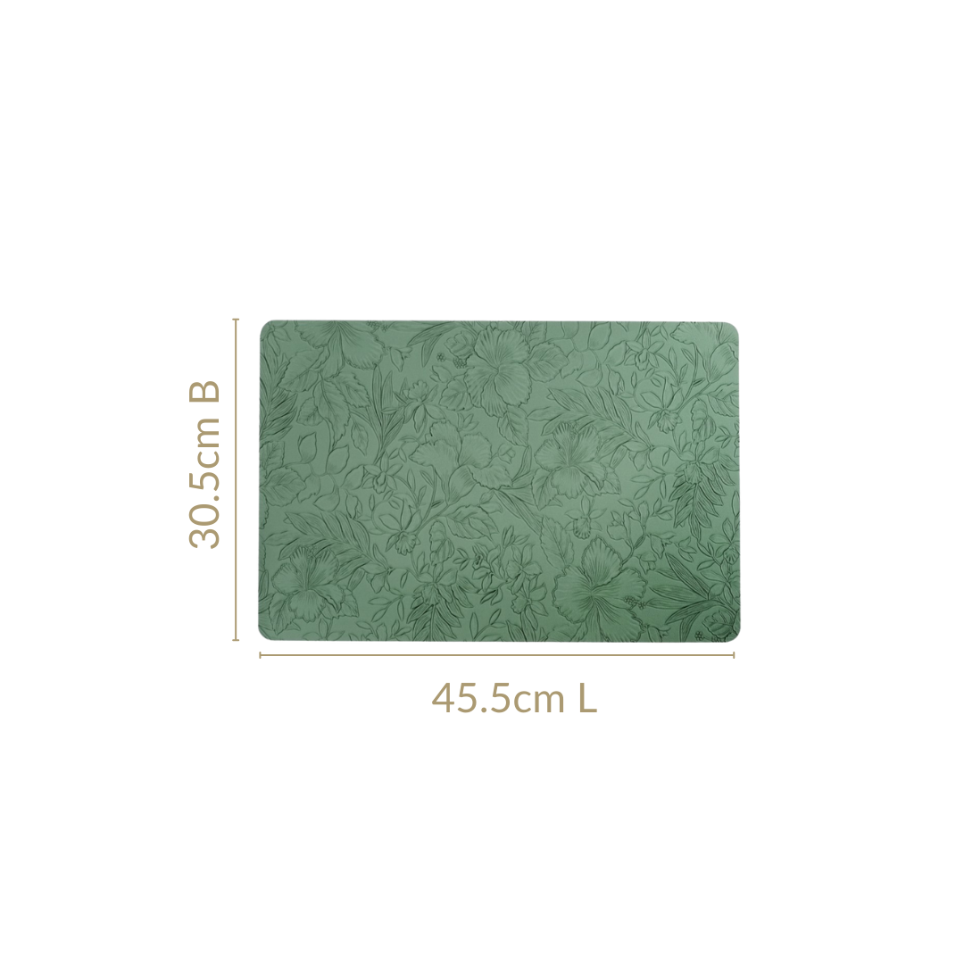 Green Embossed Hibiscus Rectangular Placemats Set Of 6 Nestasia
