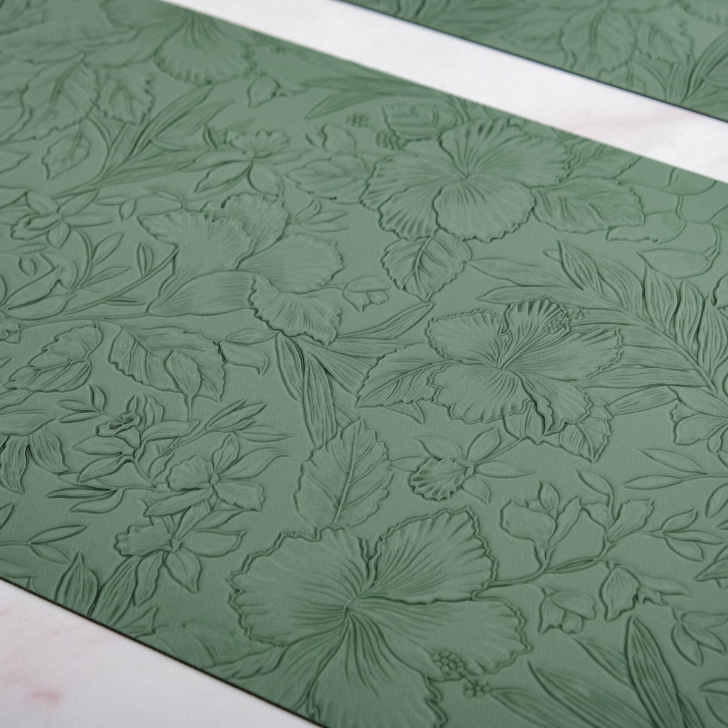 Green Embossed Hibiscus Rectangular Placemats Set Of 6 Nestasia
