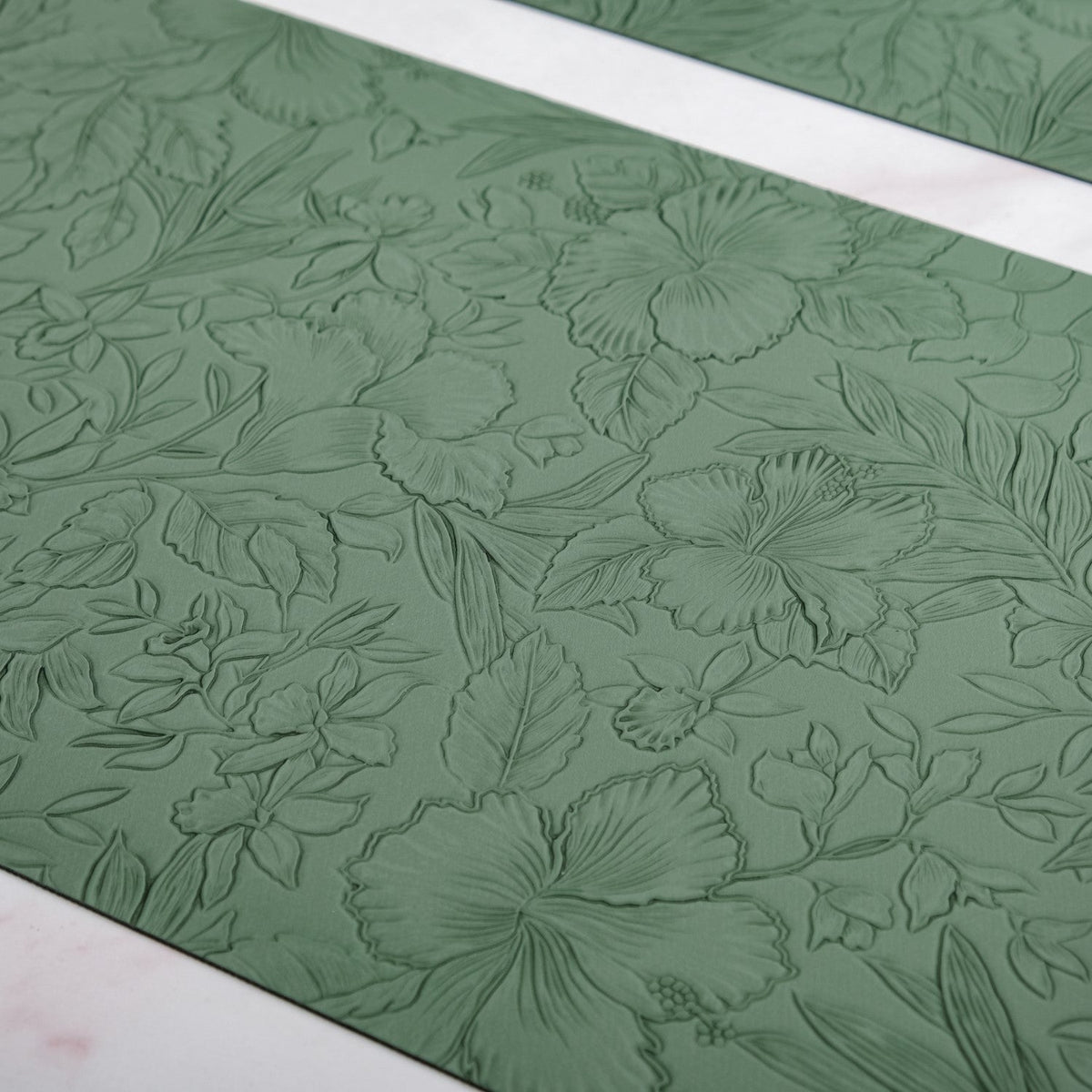 Green Embossed Hibiscus Rectangular Placemats Set Of 6 Nestasia