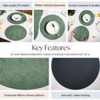 Green Embossed Hibiscus Round Placemats Set Of 6 Nestasia