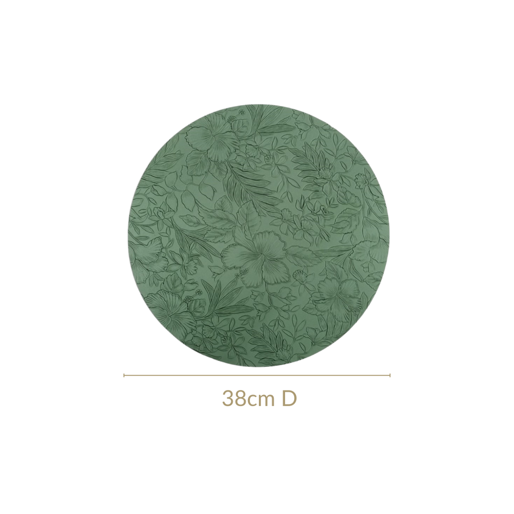 Green Embossed Hibiscus Round Placemats Set Of 6 Nestasia