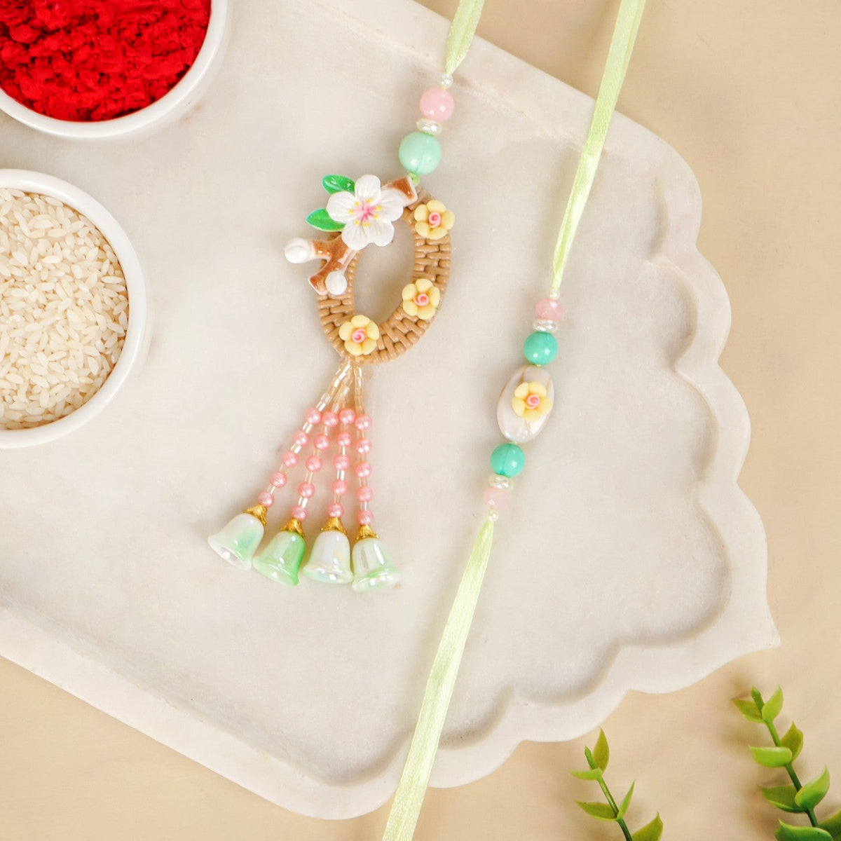 Green Harmony Rakhi Lumba Gift Set Nestasia