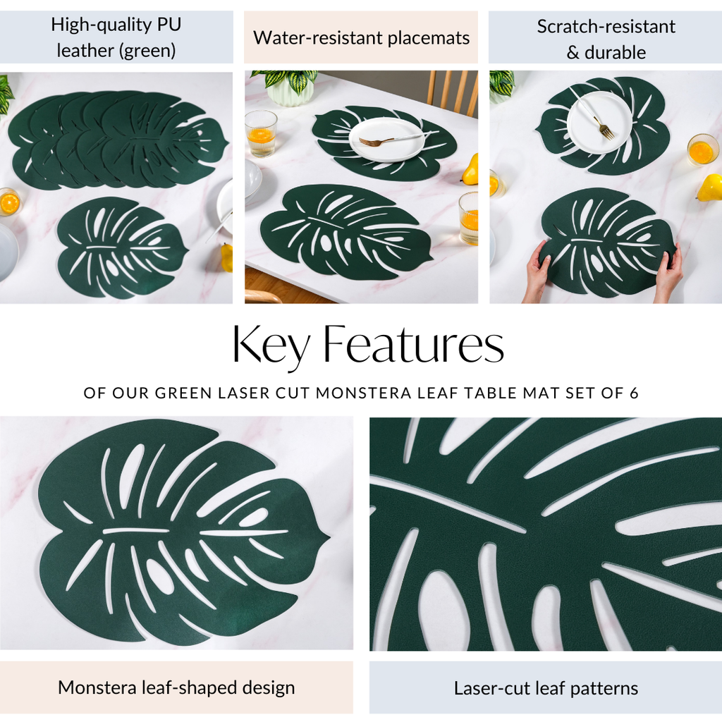 Green Laser Cut Monstera Leaf Table Mat Set Of 6 Nestasia
