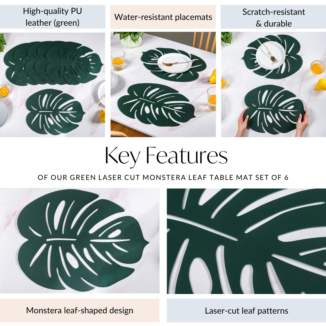 Green Laser Cut Monstera Leaf Table Mat Set Of 6 Nestasia