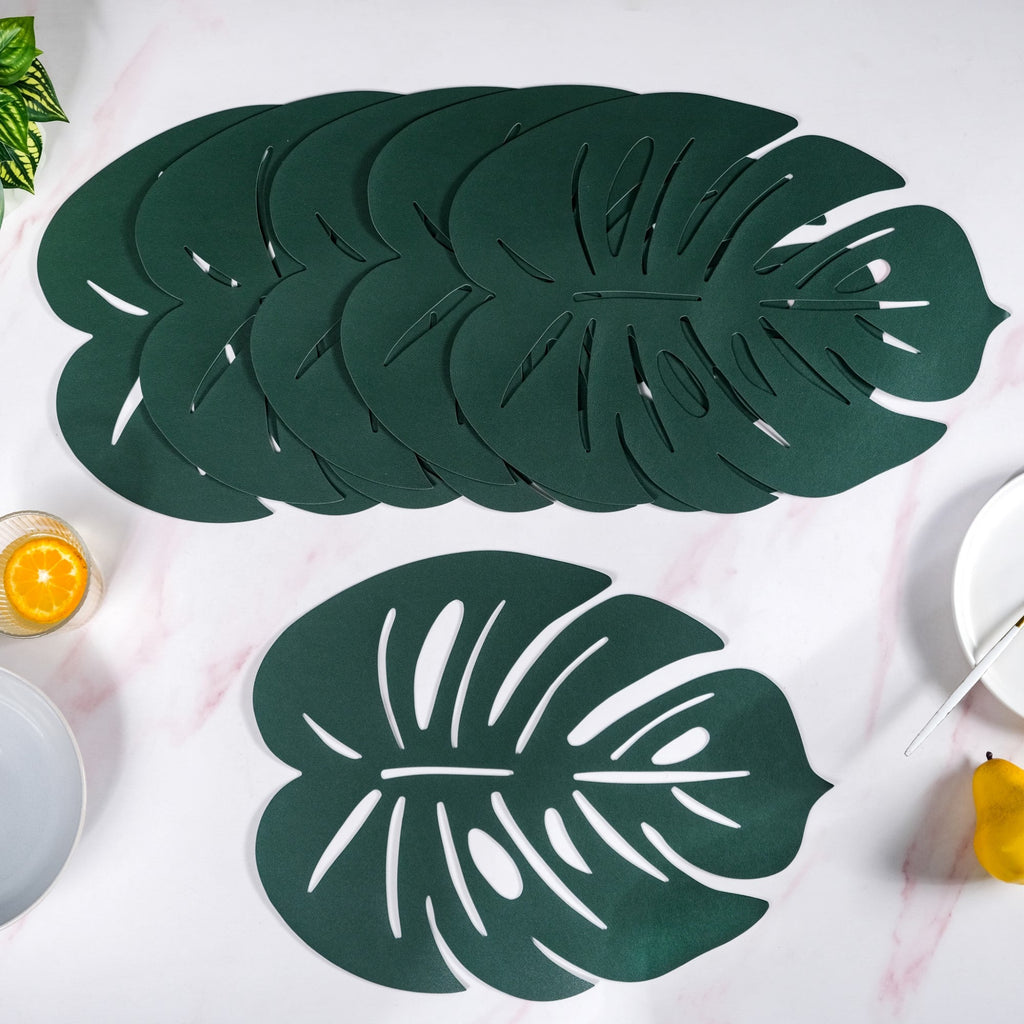 Green Laser Cut Monstera Leaf Table Mat Set Of 6 Nestasia