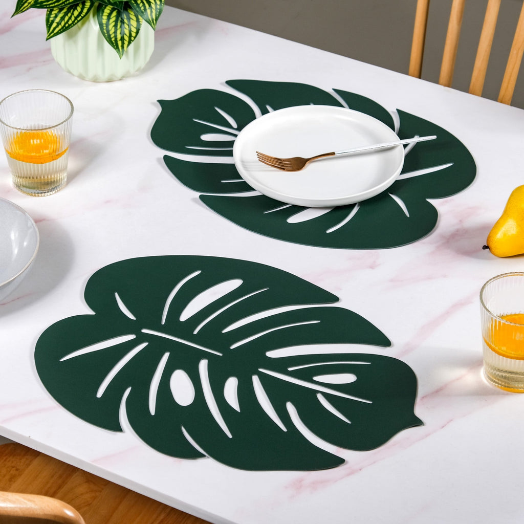Green Laser Cut Monstera Leaf Table Mat Set Of 6 Nestasia