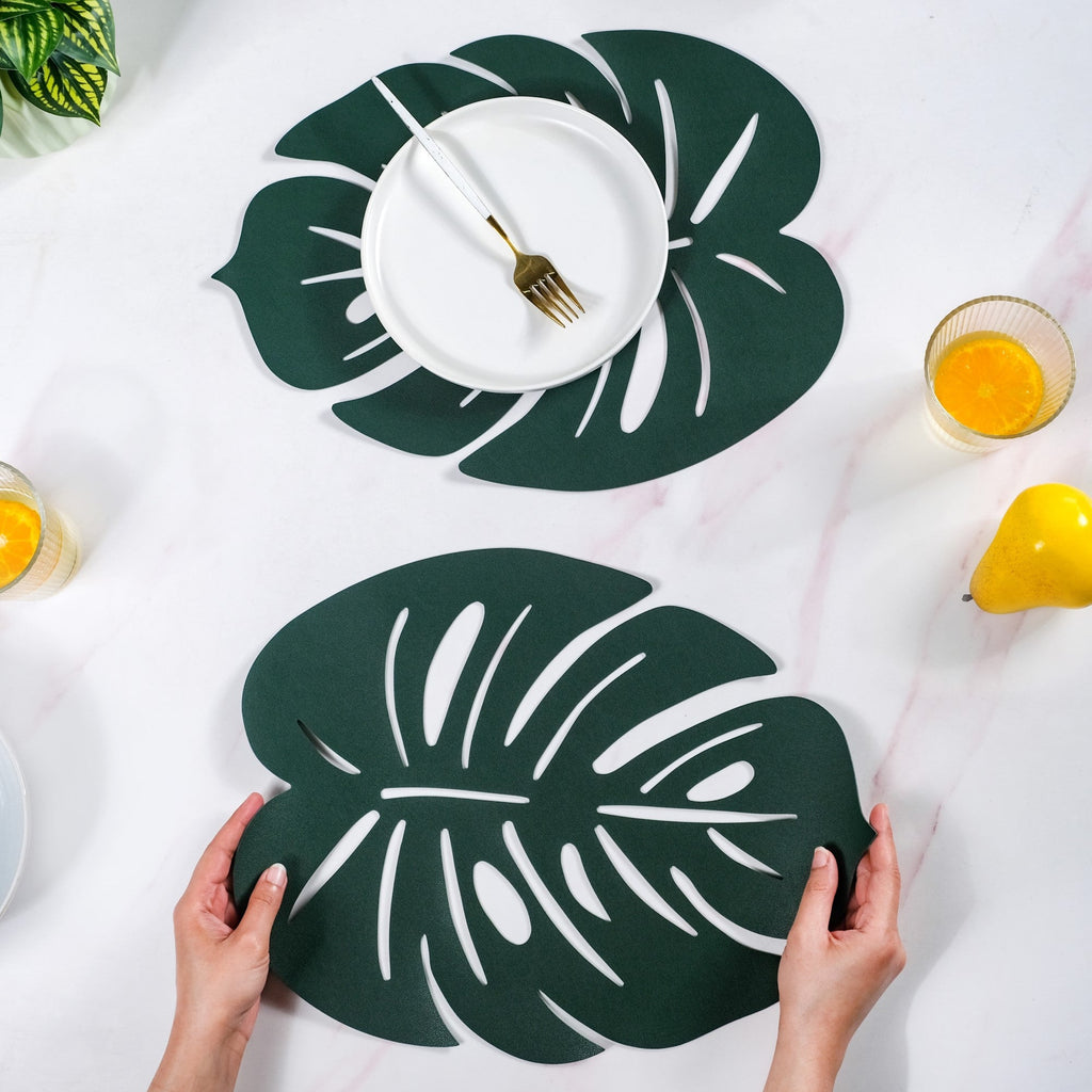 Green Laser Cut Monstera Leaf Table Mat Set Of 6 Nestasia