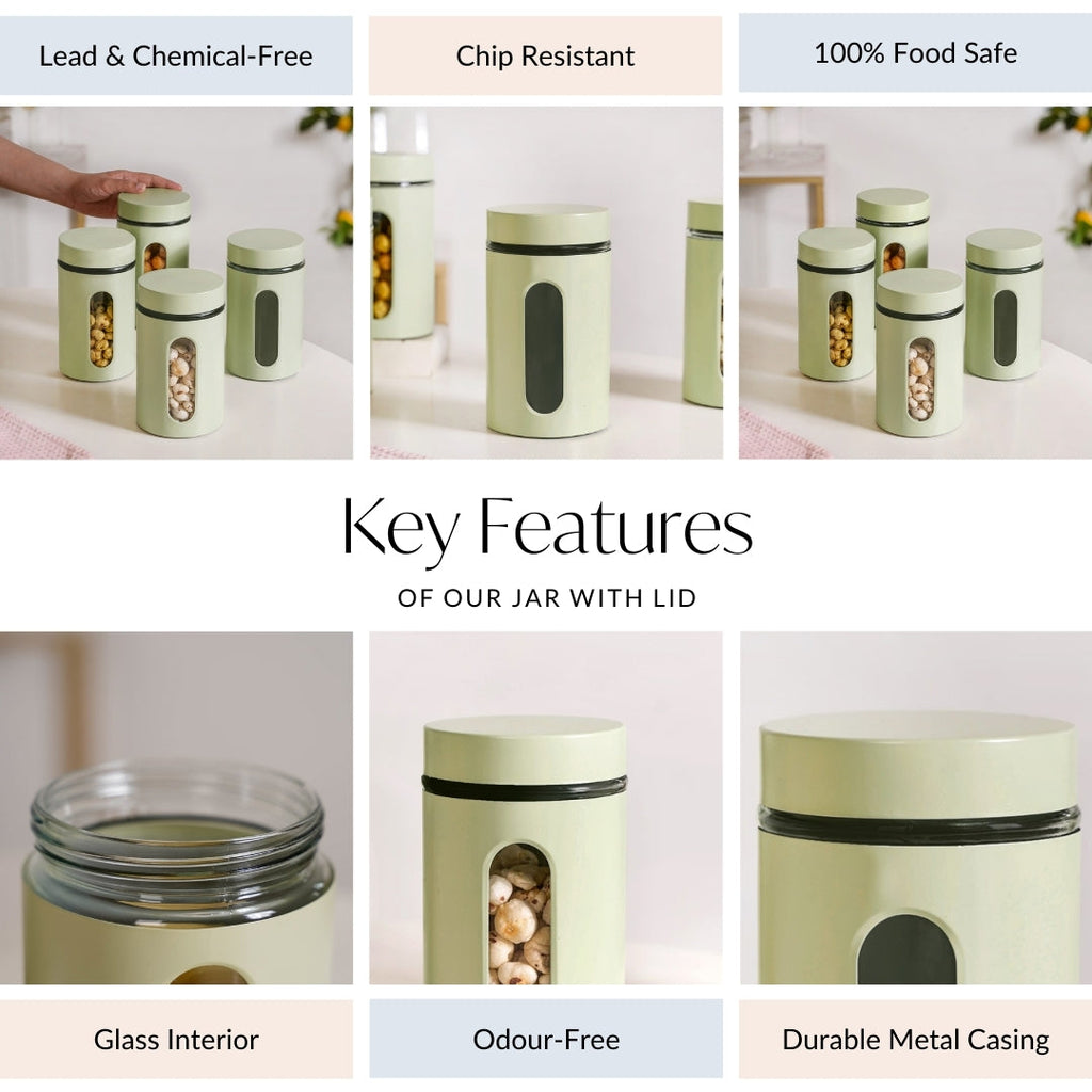 Winnie Green Glass Jar With Window Set Of 4 1000ml Nestasia