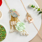Green Pearl Rakhi And Lumba Set Nestasia
