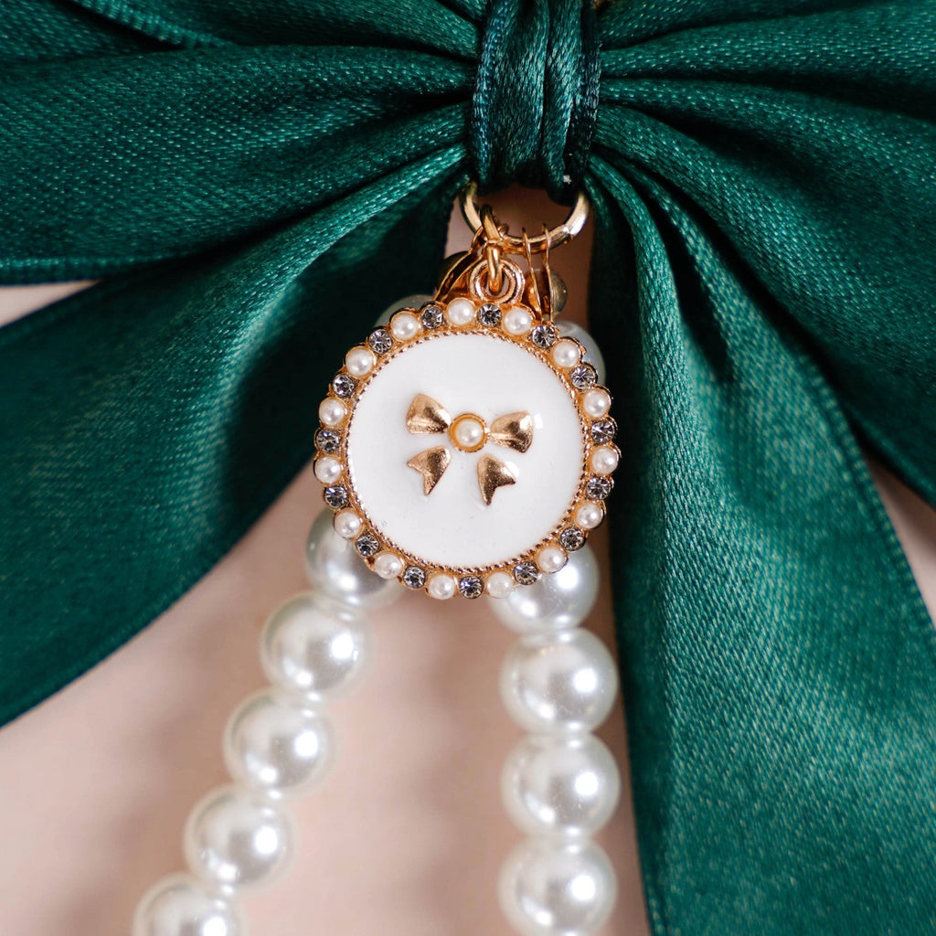 Green Satin Bow Keyring With Metal Hooks Nestasia