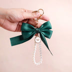 Green Satin Bow Keyring With Metal Hooks Nestasia