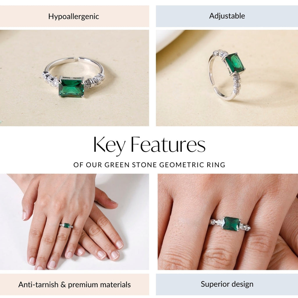 Green Stone Geometric Ring Nestasia