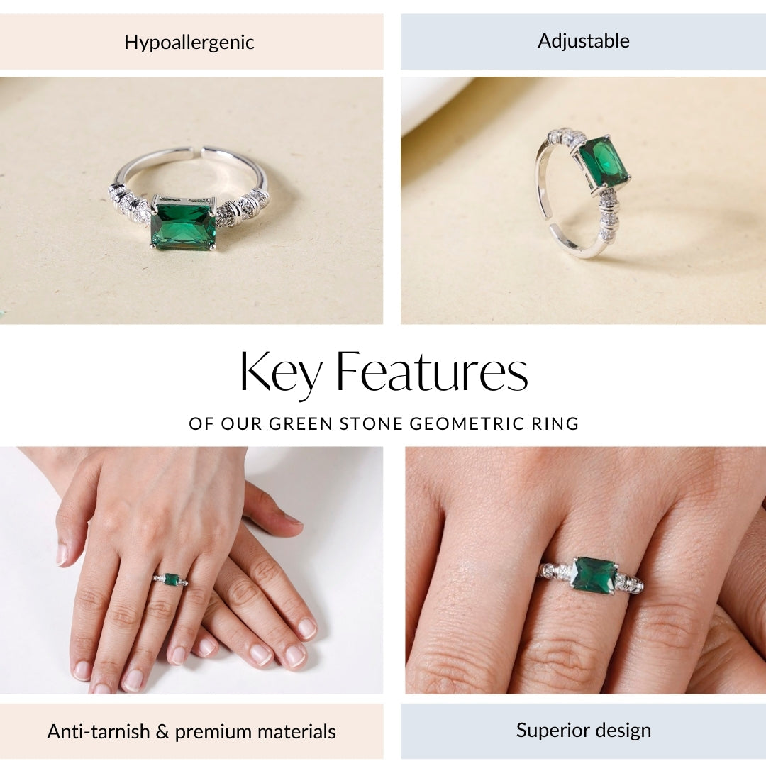 Green Stone Geometric Ring Nestasia
