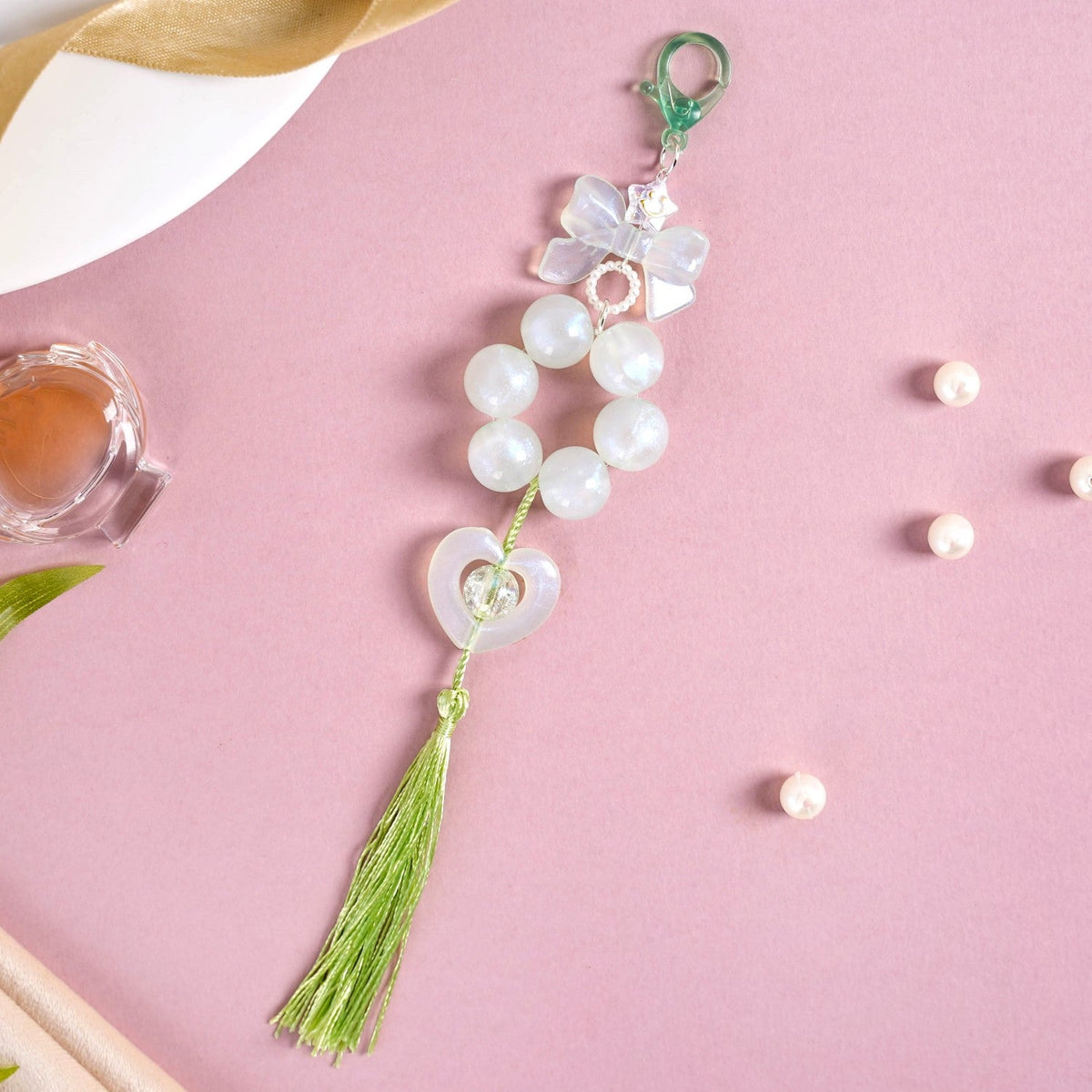 Green Tassel Heart Charm Keychain Nestasia