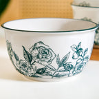 Ceramic Rose Bowl With Spoon Set Of 4 Green White 400ml Nestasia
