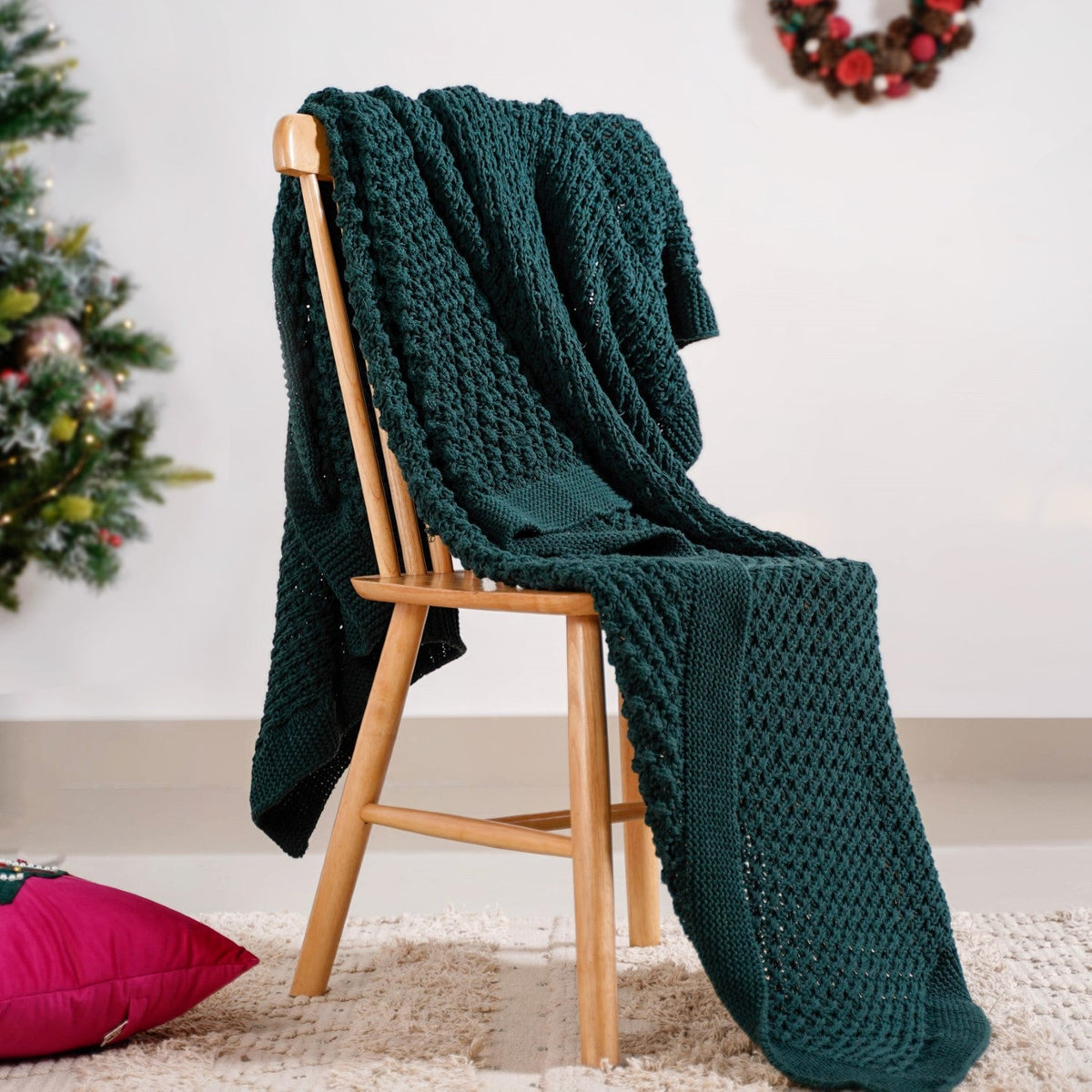 Green Cable Knitted Pure Cotton Soft Throw Blanket Nestasia