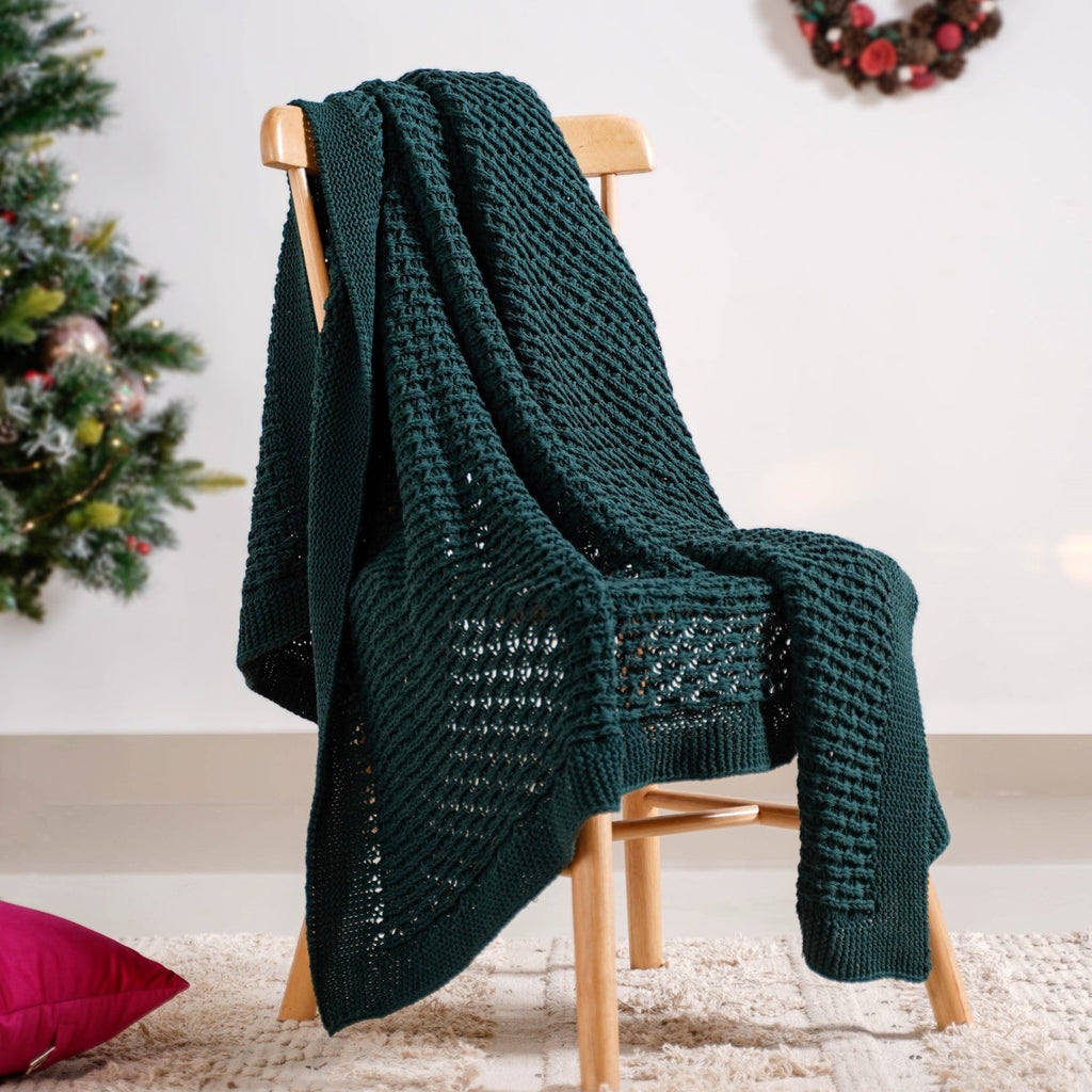 Green Cable Knitted Pure Cotton Soft Throw Blanket Nestasia