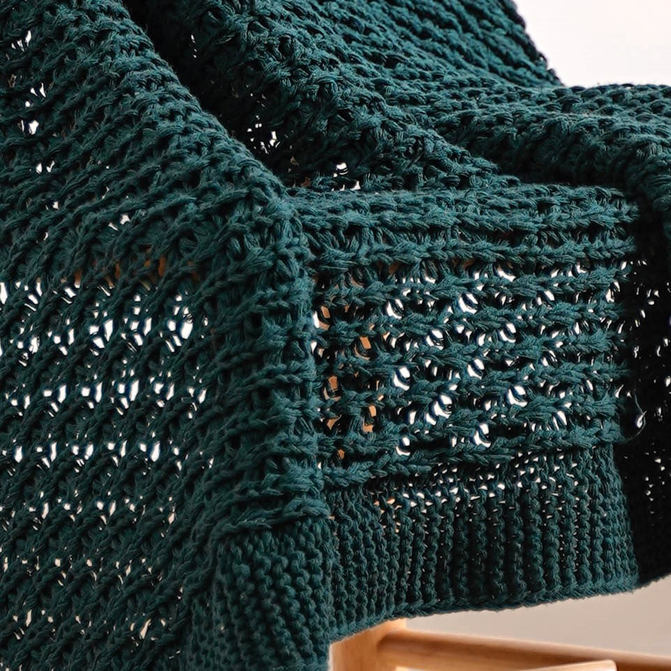 Green Cable Knitted Pure Cotton Soft Throw Blanket Nestasia