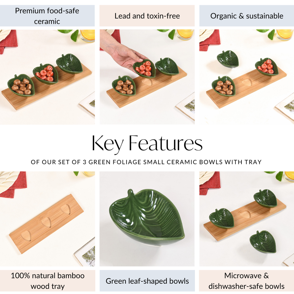 Green Leaf Ceramic Platter Set Of 3 50ml Nestasia