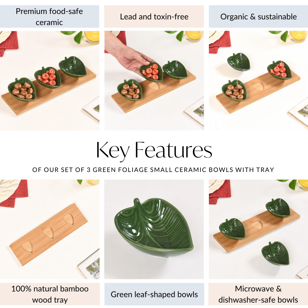 Green Leaf Ceramic Platter Set Of 3 50ml Nestasia