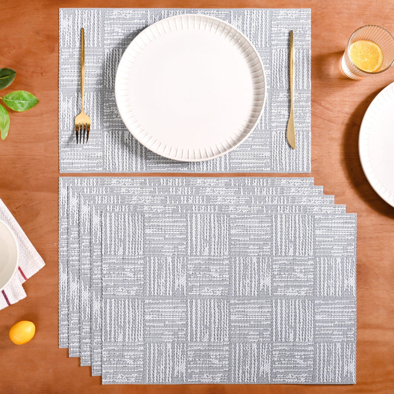 Basket Weave Grey Dinner Table Mats Set Of 6 Nestasia