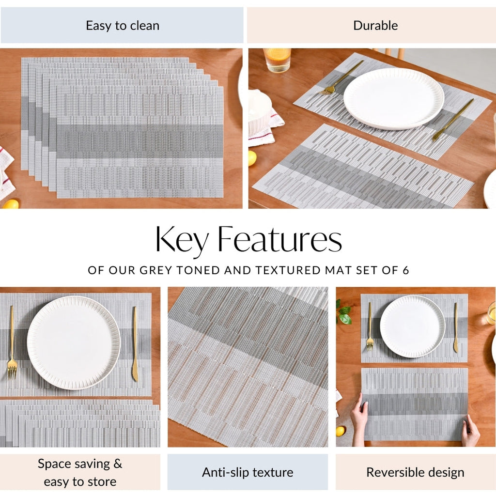 Grey Toned And Textured Mat Set Of 6 Nestasia
