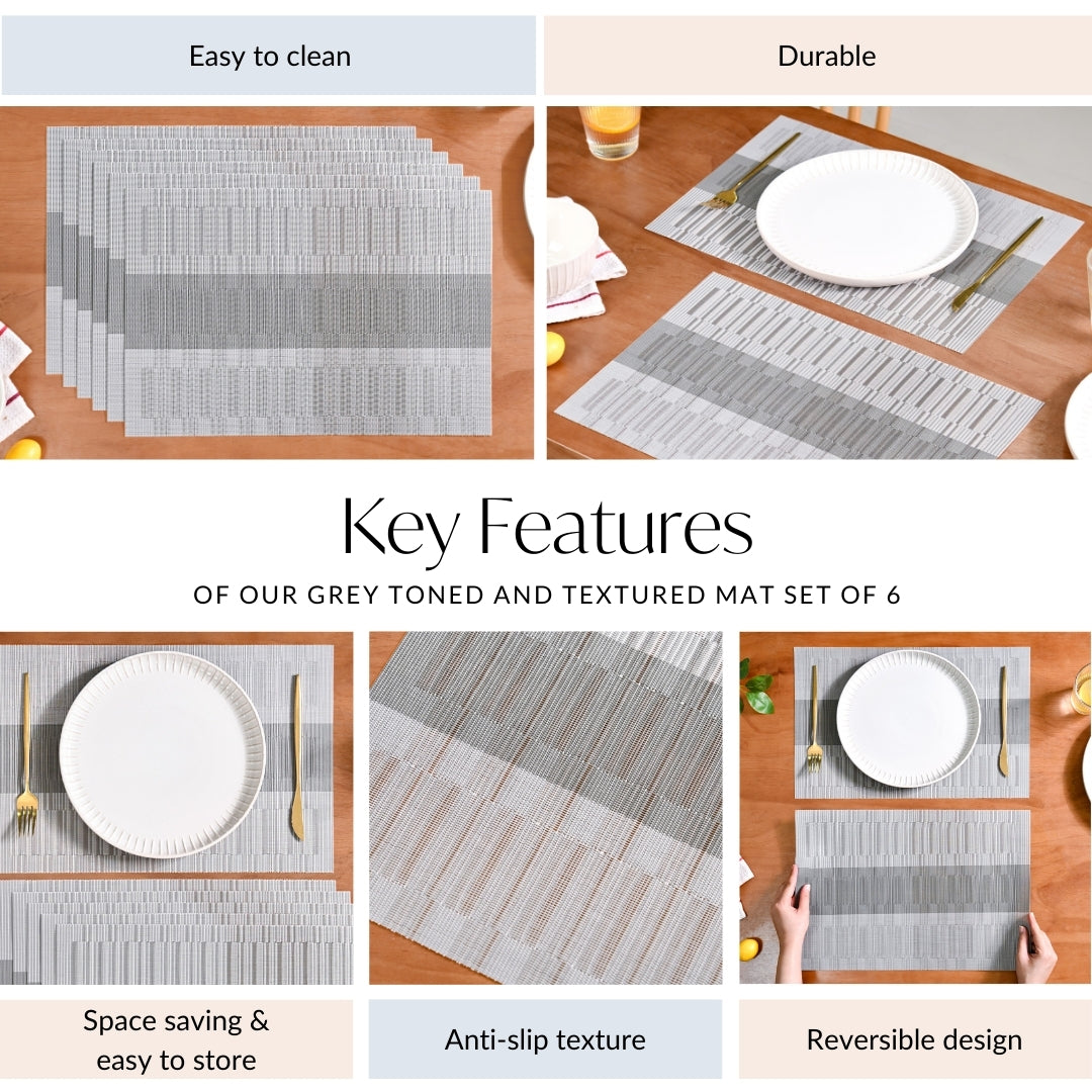 Grey Toned And Textured Mat Set Of 6 Nestasia