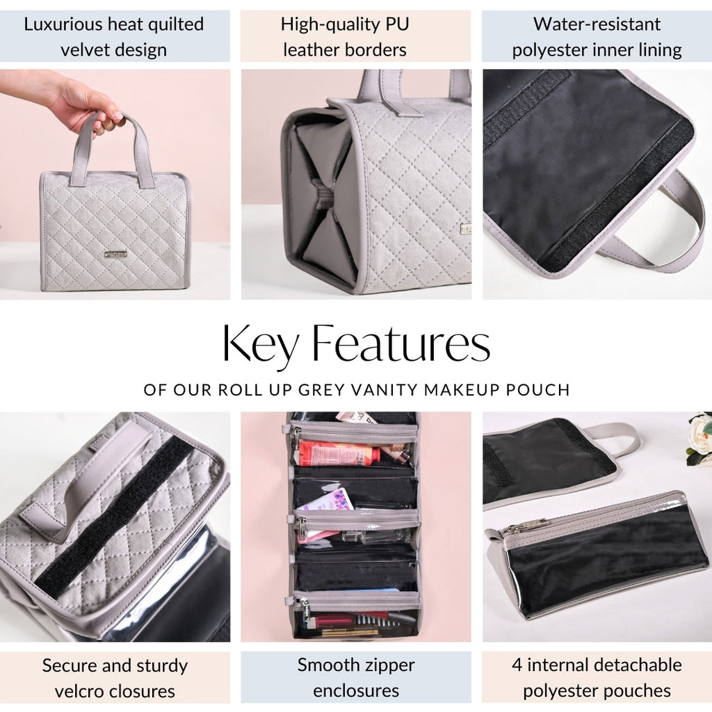 Roll Up Grey Vanity Makeup Pouch Nestasia