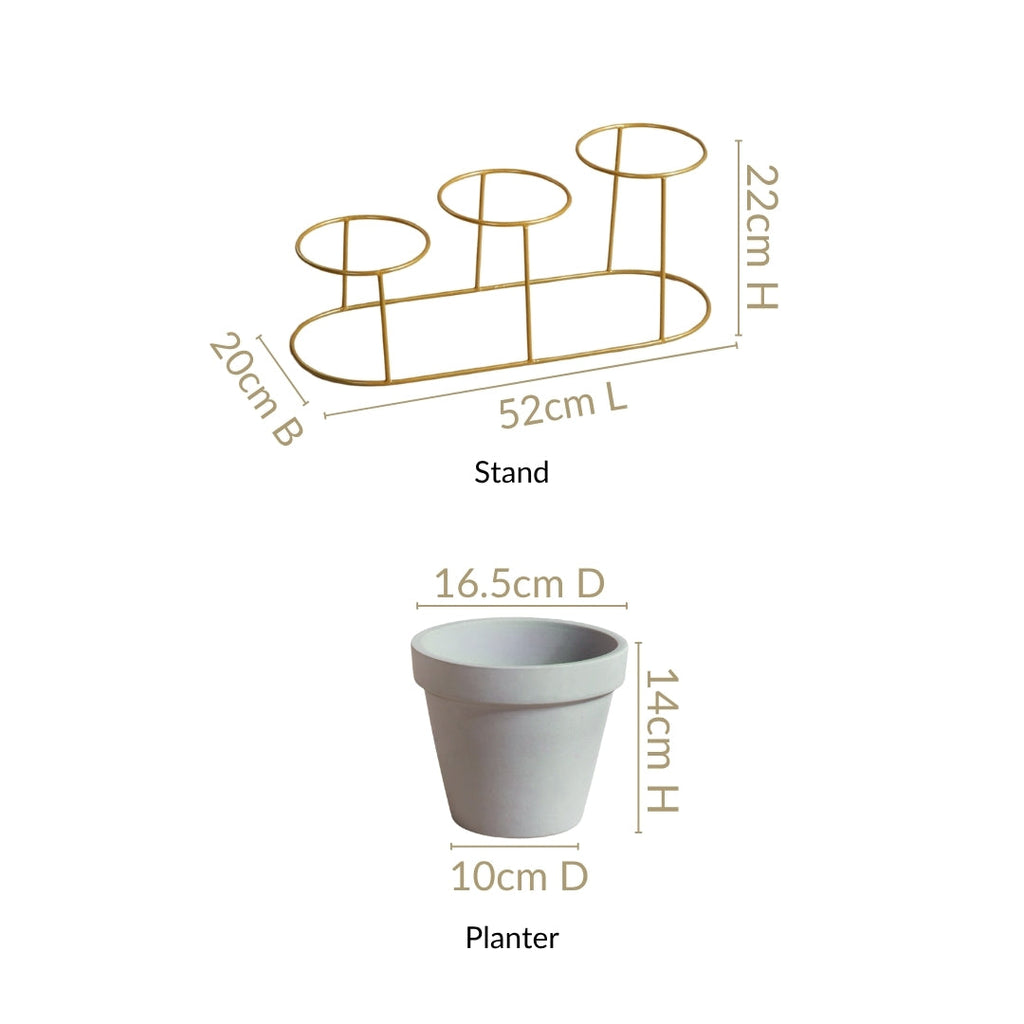 TerraGold Triple Planter With Gold Metal Stand Nestasia