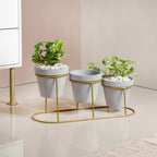 TerraGold Triple Planter With Gold Metal Stand Nestasia