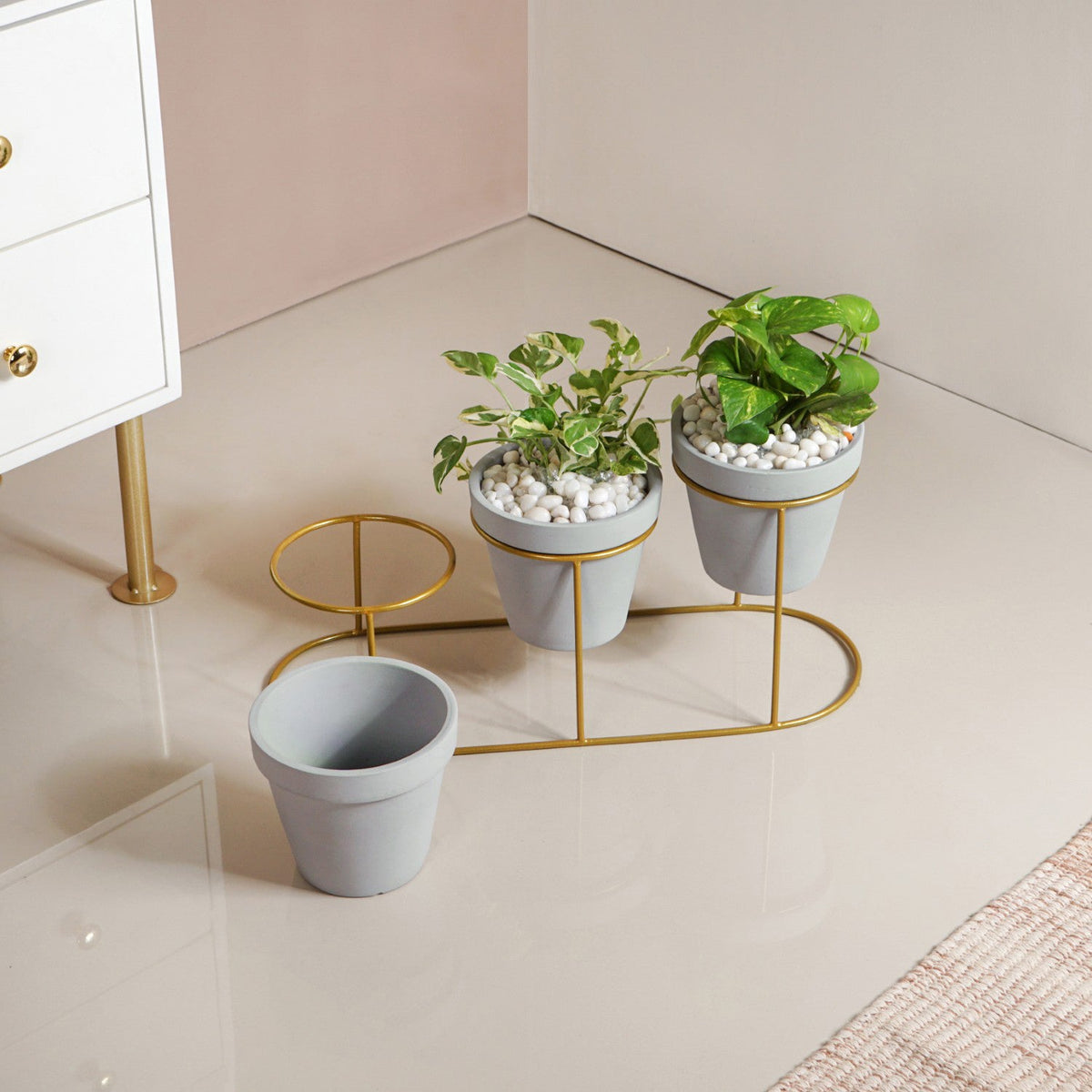 TerraGold Triple Planter With Gold Metal Stand Nestasia