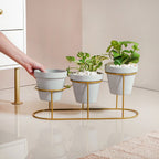 TerraGold Triple Planter With Gold Metal Stand Nestasia