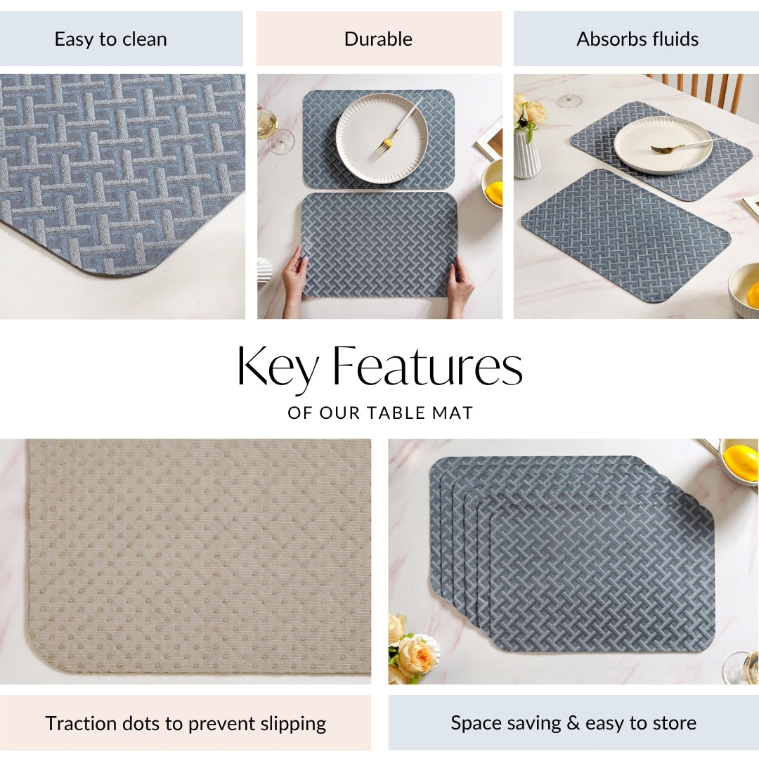 Greyish Blue Weave Pattern Tablemat Set Of 6 Nestasia