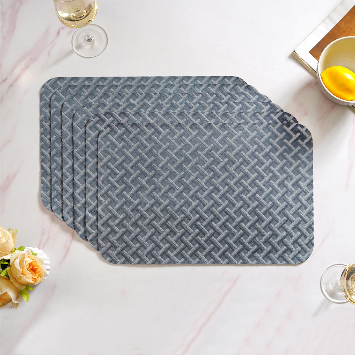 Greyish Blue Weave Pattern Tablemat Set Of 6 Nestasia
