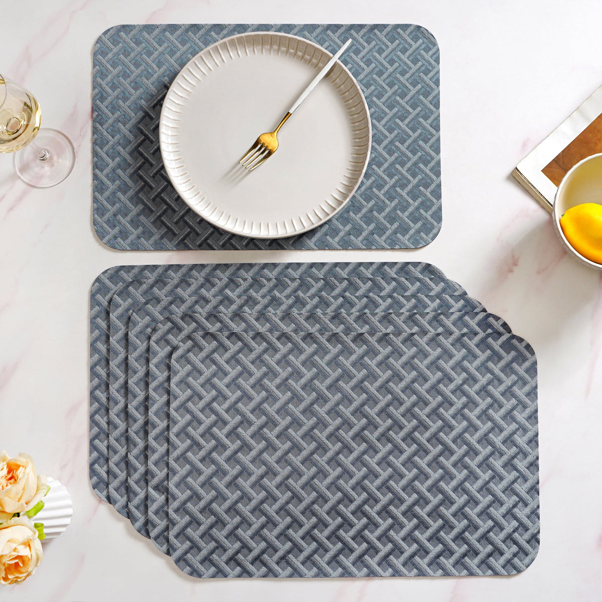Greyish Blue Weave Pattern Tablemat Set Of 6 Nestasia