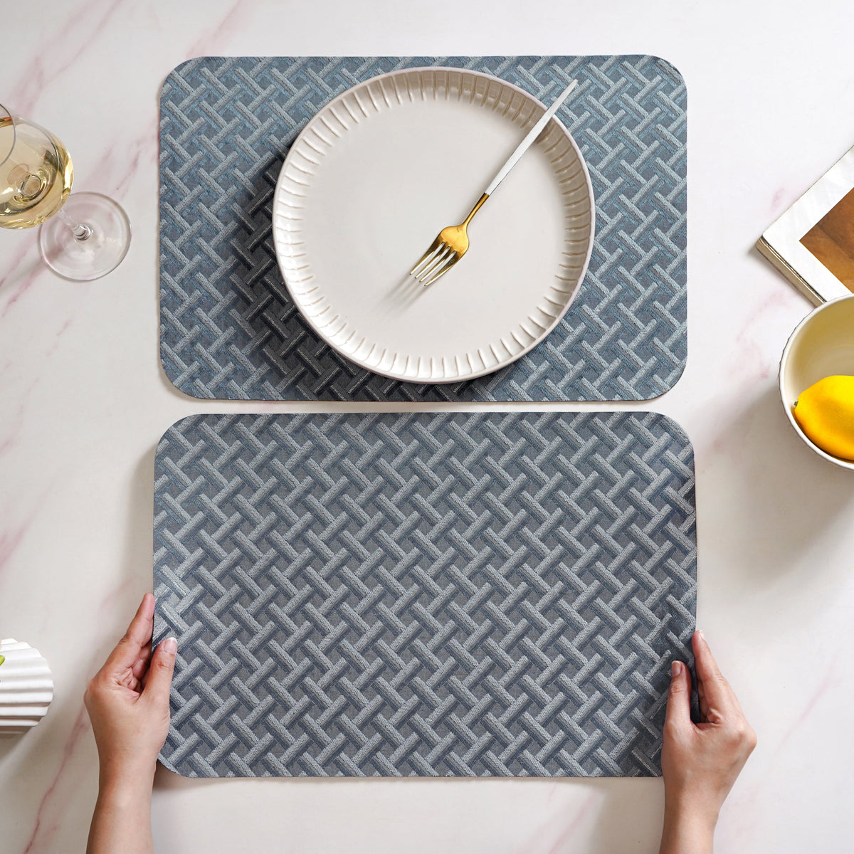Greyish Blue Weave Pattern Tablemat Set Of 6 Nestasia