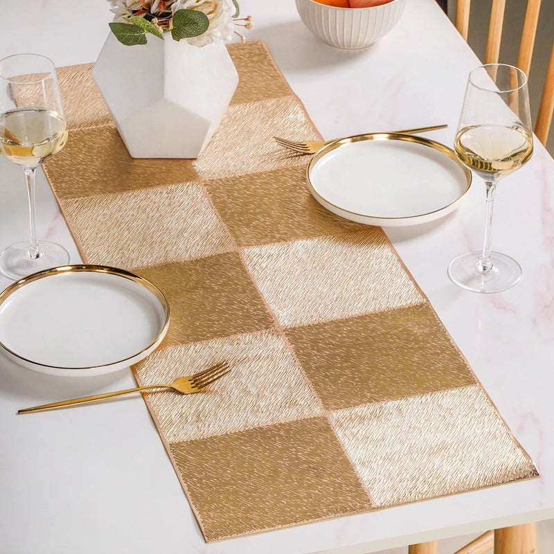 Grid Dining Table Runner Gold 92x35cm Nestasia