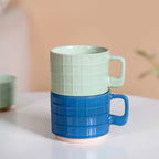 Stackable Pop Colour Ceramic 2 Cup 2 Bowl Set Blue Mint Nestasia
