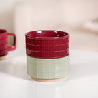 Tartan Stackable Ceramic 2 Cup 2 Bowl Set Mint Maroon Nestasia