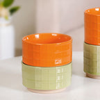 Embossed Stackable 2 Cup 2 Bowl Set Pop Orange Sage Green Nestasia