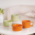 Embossed Stackable 2 Cup 2 Bowl Set Pop Orange Sage Green Nestasia