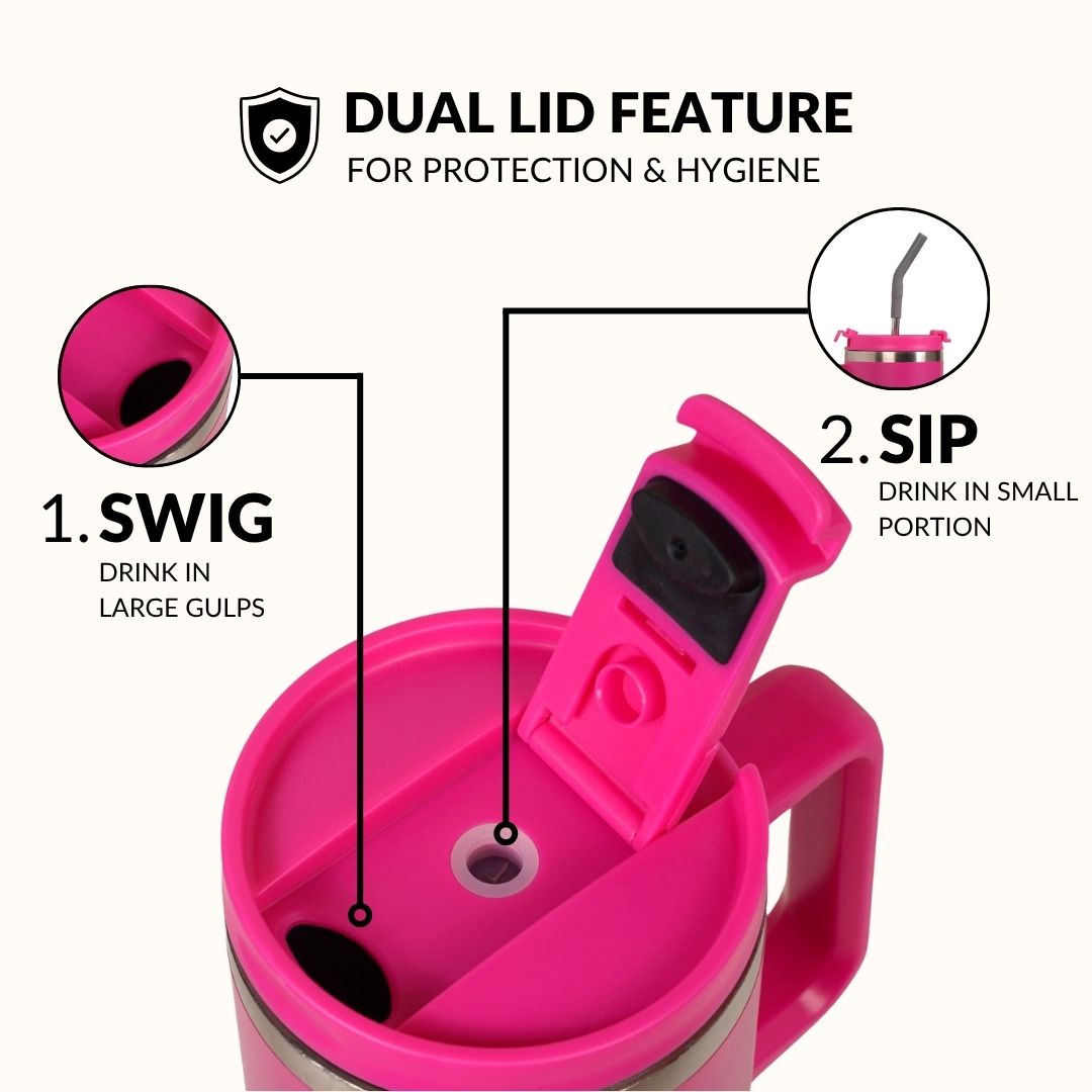 GripSip 40 Insulated Tumbler Bottle With Side Handle Electric Fuchsia Pink 1200ml Nestasia