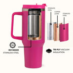 GripSip 40 Insulated Tumbler Bottle With Side Handle Electric Fuchsia Pink 1200ml Nestasia