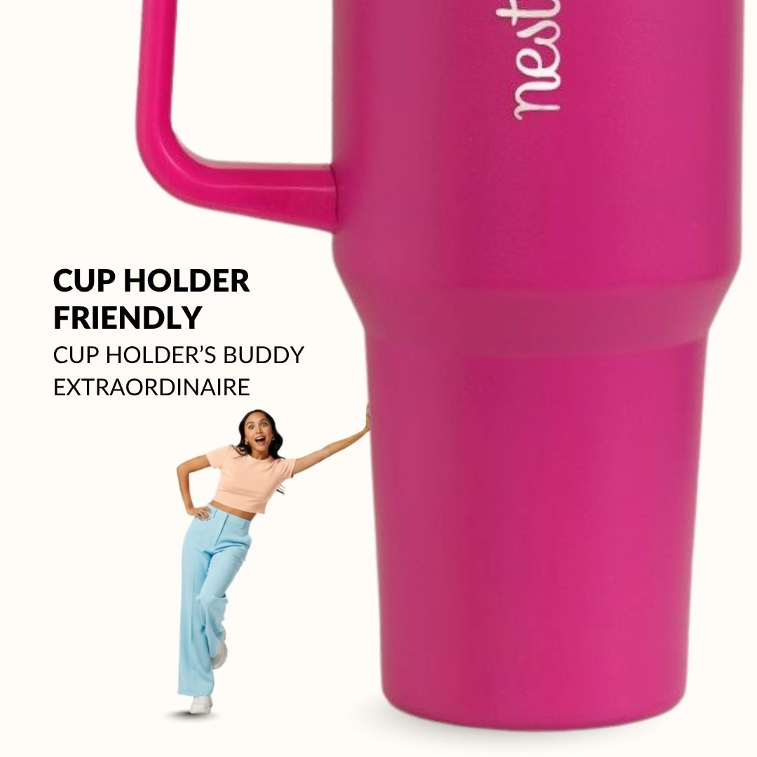 GripSip 40 Insulated Tumbler Bottle With Side Handle Electric Fuchsia Pink 1200ml Nestasia