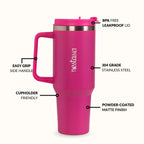 GripSip 40 Insulated Tumbler Bottle With Side Handle Electric Fuchsia Pink 1200ml Nestasia