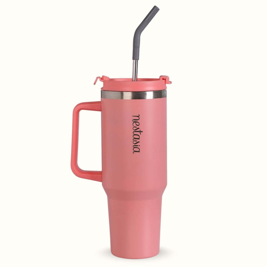 GripSip 40 Insulated Tumbler Bottle With Side Handle Living Coral Pop 1200ml Nestasia