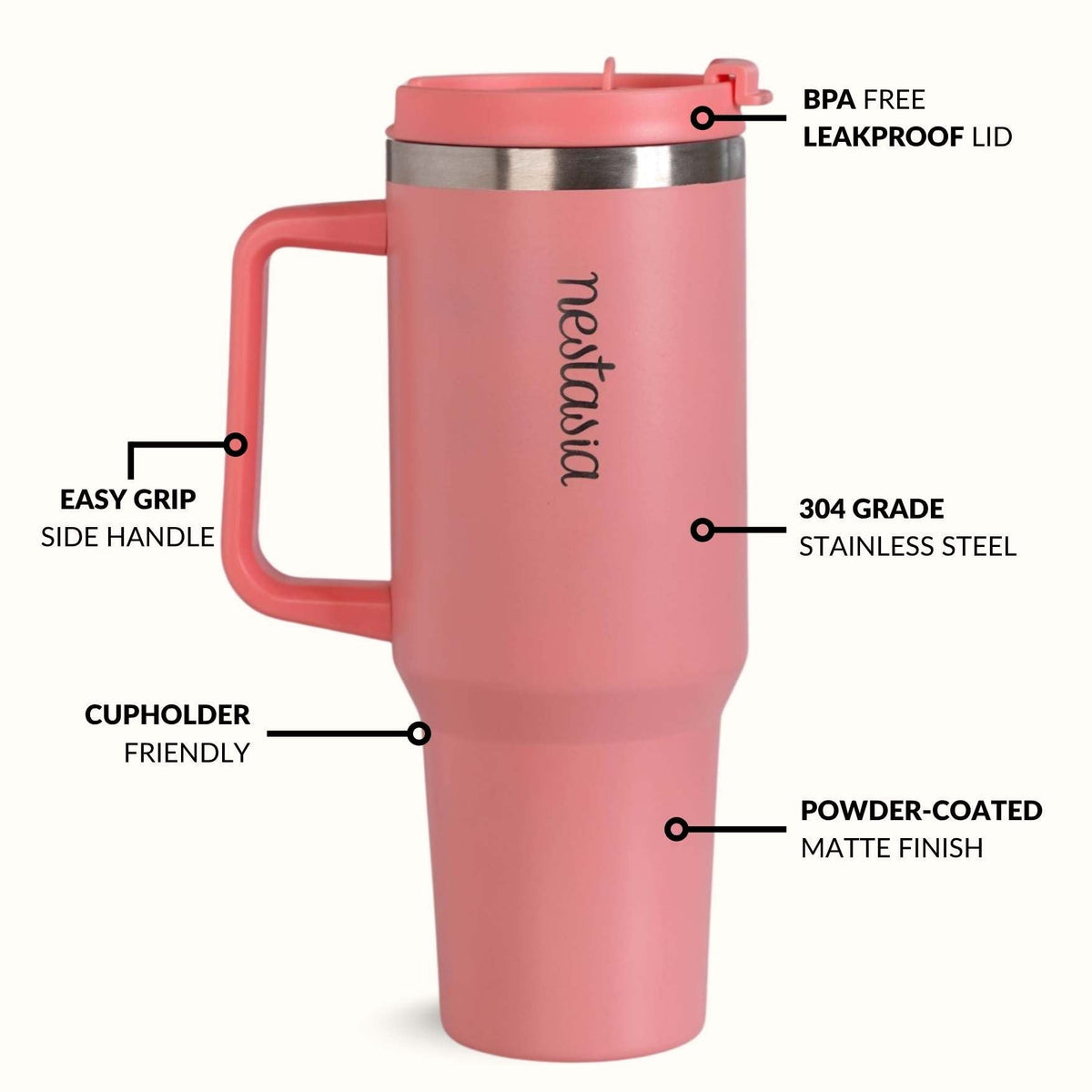 GripSip 40 Insulated Tumbler Bottle With Side Handle Living Coral Pop 1200ml Nestasia