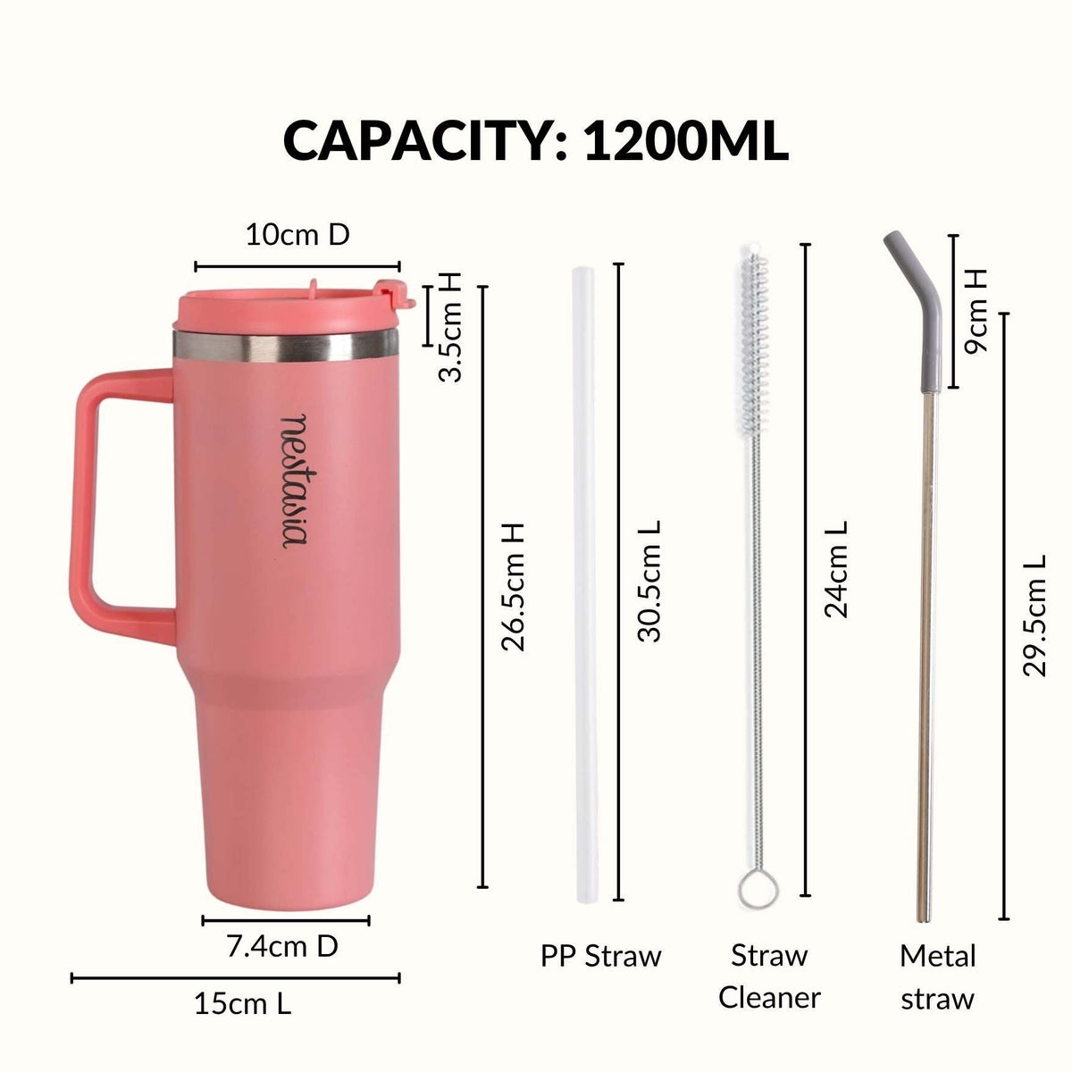 GripSip 40 Insulated Tumbler Bottle With Side Handle Living Coral Pop 1200ml Nestasia